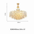 GobekUsa Gold Steel Crystal Pendant Chandelier - Luxury LED Dining Room Hanging Lamp