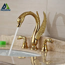 GobekUsa Golden Swan Dual Handle Bathroom Faucet, Luxury Gold Finish Basin Tap
