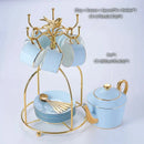 GobekUsa Bone China Coffee Set Tea Luxury Porcelain Set with Teapot and Cups