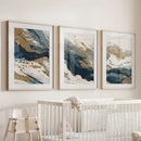 Gold & Blue Brush Strokes. Luxury 3 Piece Abstract Wall Art by Wall Art Set