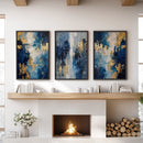 Elegant Navy and Gold Art Set of 3. Contemporary Abstract Prints by Wall Art Set