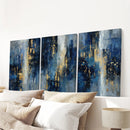 Navy Blue and Gold Triptych. Sparkle Oil Painting Prints by Wall Art Set