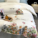 GobekUsa Egyptian Cotton Flowers Embroidery Luxury Bedding Set - Queen King Size