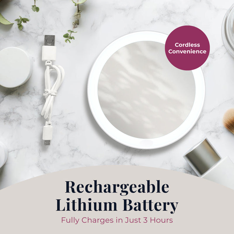 Rechargeable LED Lighted Compact Mirror with Magnification - NEW