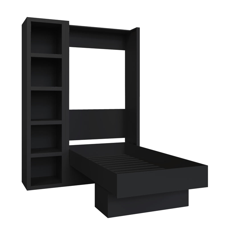 Easy-Lift Twin Murphy Wall Bed in Black with Bookshelf