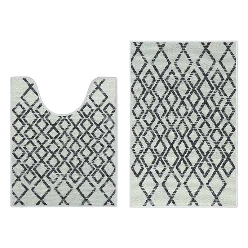 Geometric Diamond Design 2 Piece Bathroom Rugs Set | Ivory