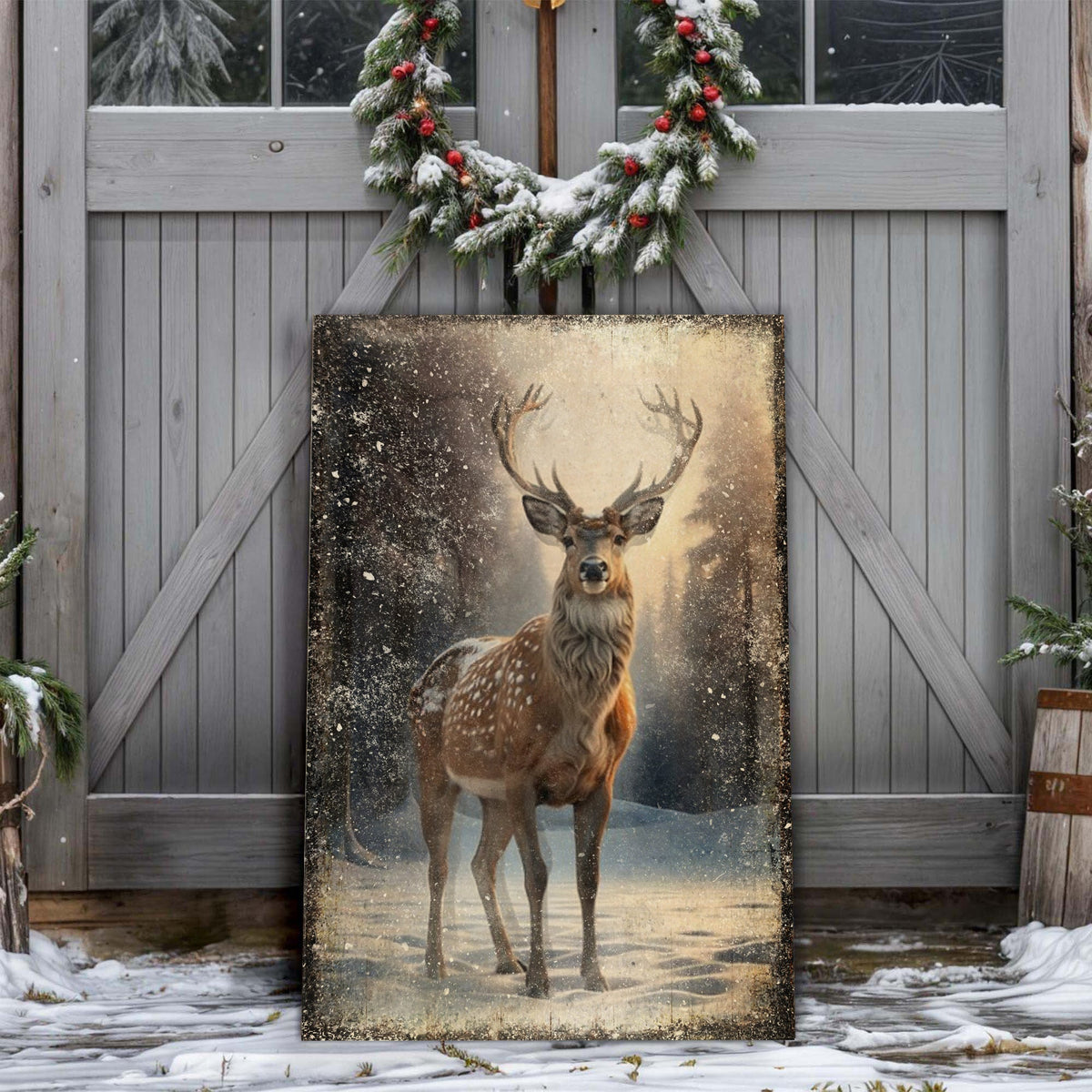Vintage Winter Deer Christmas Wall Art IV, photo 2 of 8