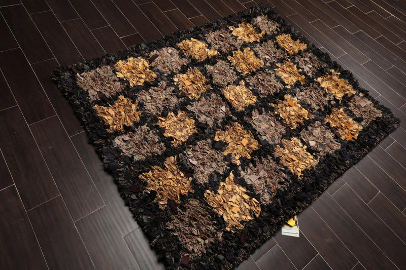 4x6 Black Vintage 70s Handmade in USA Cotton Hippie Funky Shag Area Rug