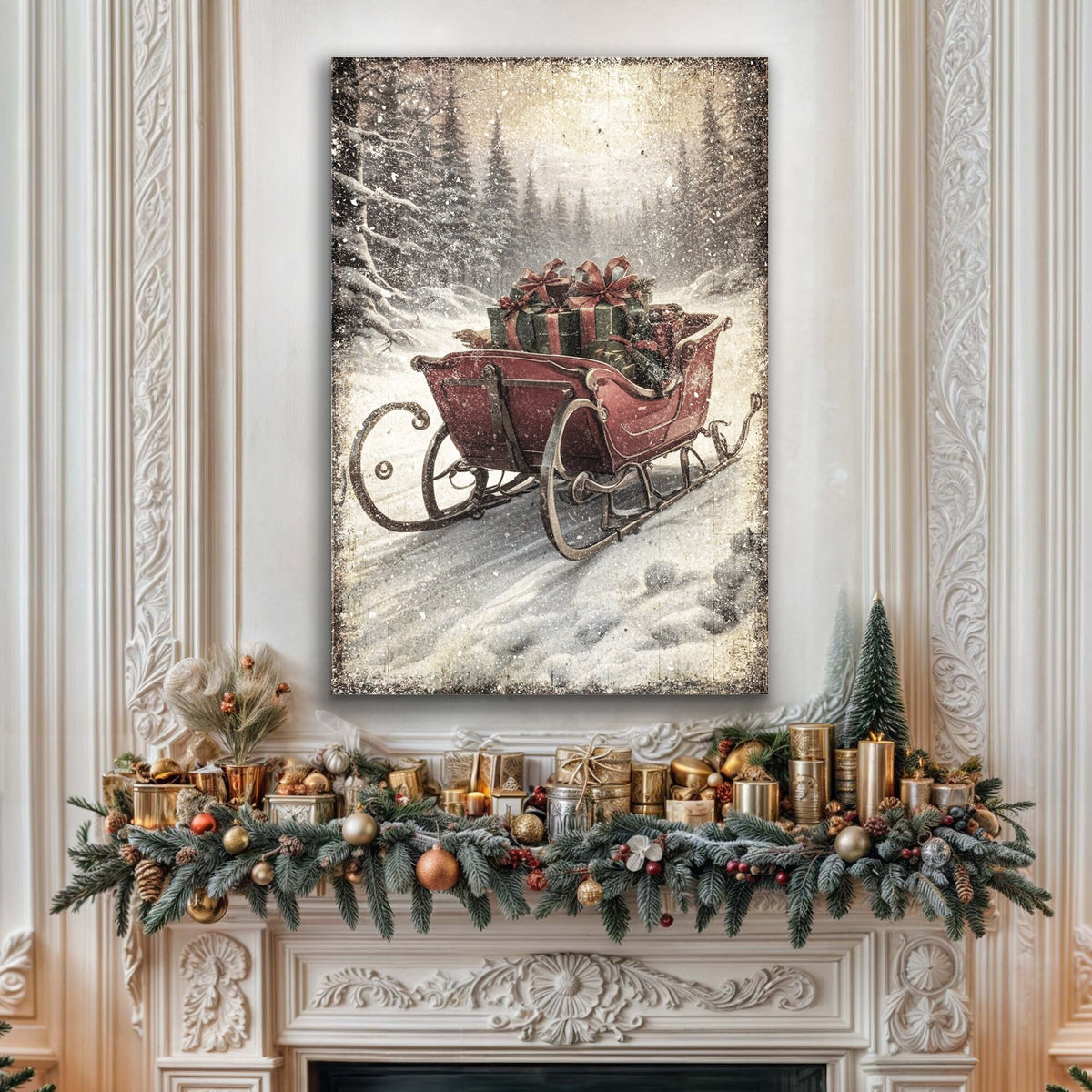 Vintage Christmas Sleigh Sled Wall Art IV, photo 2 of 8