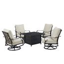 Black Aluminum Fire Table Set with Four Club Chairs