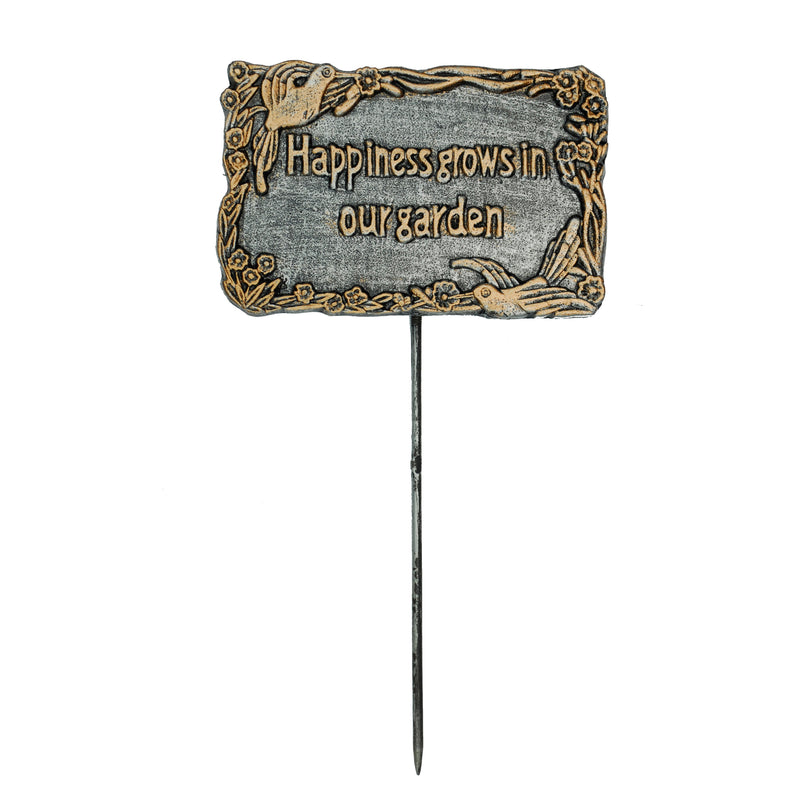 Antique Pewter Metal Garden Marker Happiness Grows In Our Garden