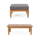 Aston Outdoor Acacia Wood 3 Seater Sofa Chat Set with Ottoman