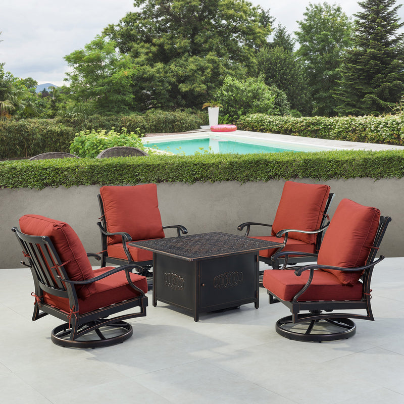 Black Aluminum Fire Table Set with Four Club Chairs