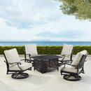 Black Aluminum Fire Table Set with Four Club Chairs