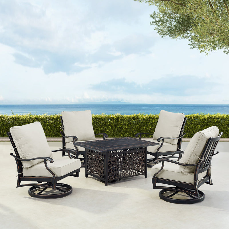 Black Aluminum Fire Table Set with Four Club Chairs