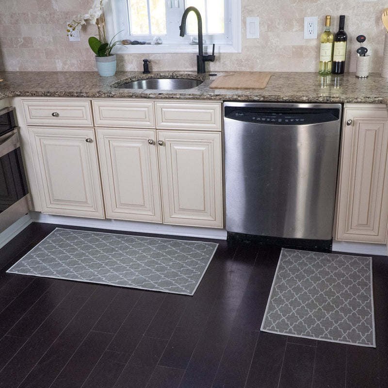Geometric Design Non Skid Washable Kitchen Runner Rugs Set of 2| 44 x 24 and 31.5 x 20 Inches Floor Mats |Gray