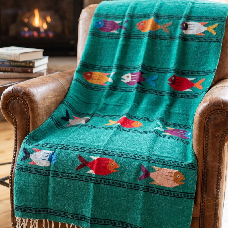 Midnight Teal Baja Fish Yoga Blanket, photo 2 of 7
