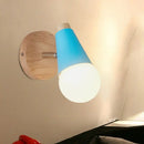 GobekUsa Macaron Loft Sweet Cone Wall Light - Metal/Wood Backplate - Rotatable - Single Light - Blue/Green/Pink - Corridor
