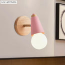 GobekUsa Macaron Loft Sweet Cone Wall Light - Metal/Wood Backplate - Rotatable - Single Light - Blue/Green/Pink - Corridor