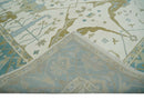 Made to Order Hand Knotted Oriental Oushak Ivory, Aqua and Beige Wool Area Rug