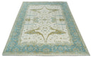 Made to Order Hand Knotted Oriental Oushak Ivory, Aqua and Beige Wool Area Rug
