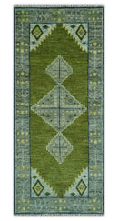 Made to Order Runner Traditional Heriz Green And Gray Hand Knotted Wool Rug by The Rug Decor