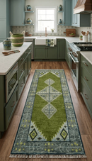 Made to Order Runner Traditional Heriz Green And Gray Hand Knotted Wool Rug by The Rug Decor