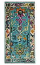 Made to Order Traditional Blue and Ivory Vibrant colorful Hand knotted Oushak wool area rug