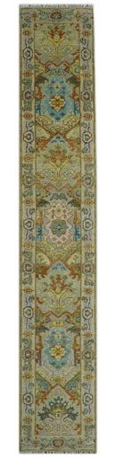 Made to Order Traditional Olive And Blue Hand Knotted Runner Wool Rug by The Rug Decor