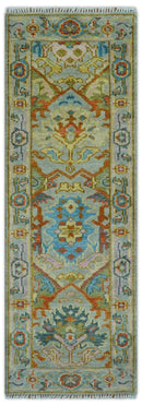 Made to Order Traditional Olive And Blue Hand Knotted Runner Wool Rug by The Rug Decor