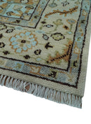 Made to Order Traditional Turkish Design Beige And Blue Wool Rug by The Rug Decor