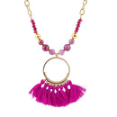 Pink Magenta Dreams Agate Tassel Golden Necklace