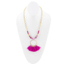 Pink Magenta Dreams Agate Tassel Golden Necklace