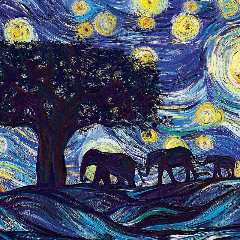 Elephant Family Starry Night Wall Art