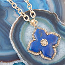 Maltese Cross Blue Lapis Golden Chain Pendant Necklace