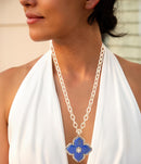 Maltese Cross Blue Lapis Golden Chain Pendant Necklace