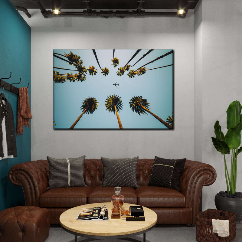 Plane Below Palm Trees Wall Art