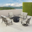 Black Aluminum Fire Table Set with Two Loveseats and Two Club Chairs