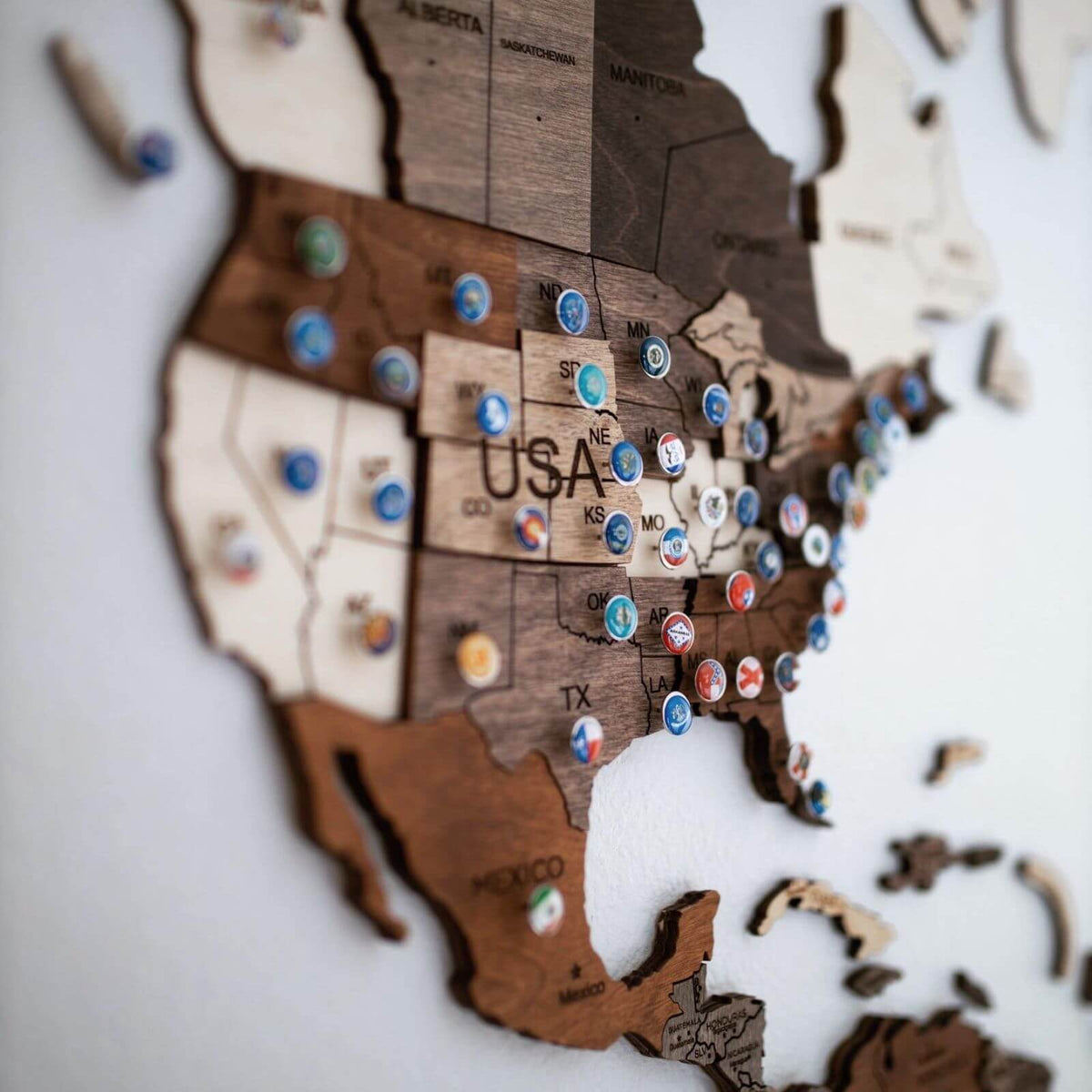 Wall Decor Bundle: 3D Wooden World Map with Flag Pins, photo 2 of 14