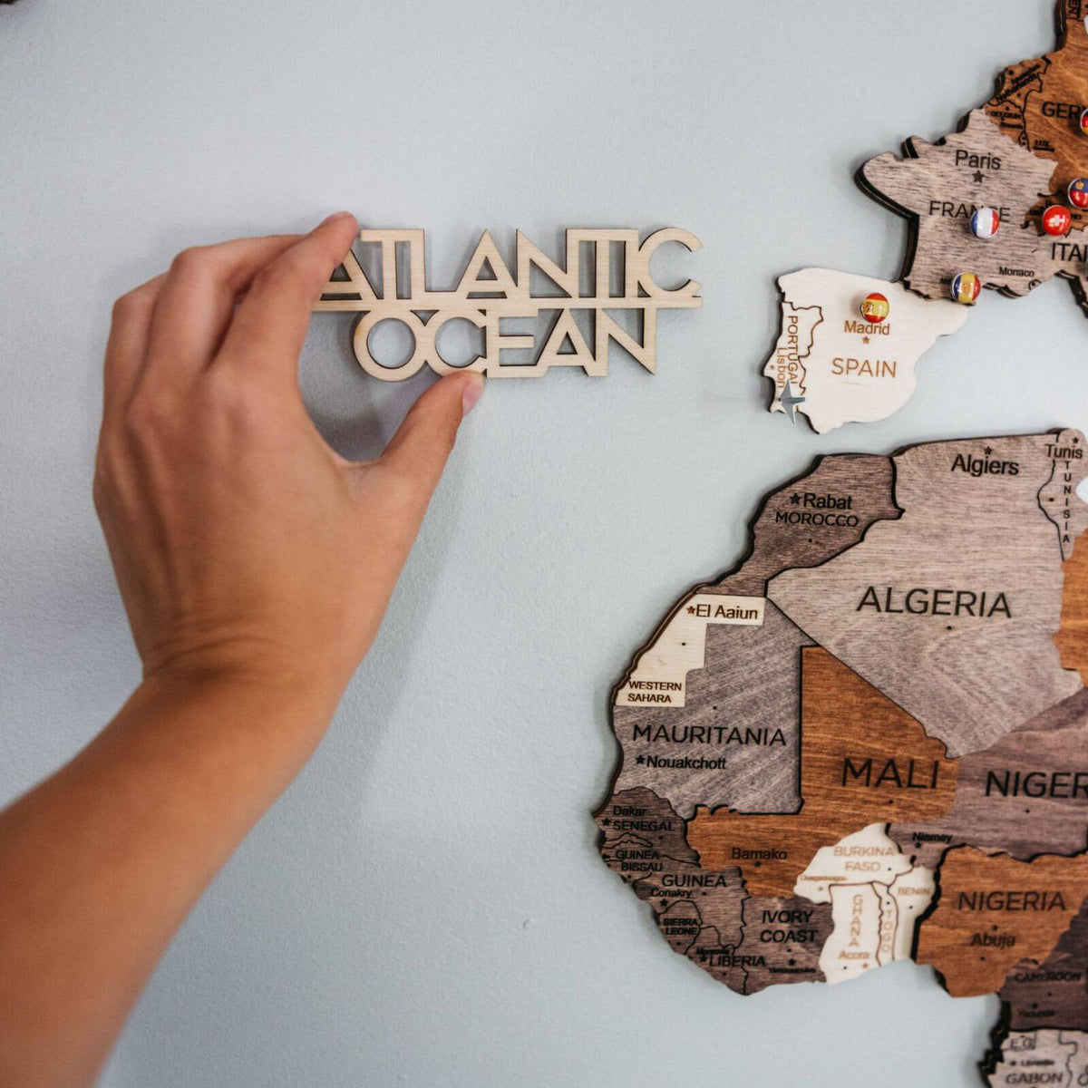 Wall Decor Bundle: 3D Wooden World Map with Flag Pins, photo 7 of 14