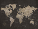 Custom World Map with Pins Canvas Wall Art Dark Charcoal