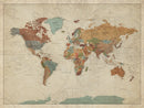 World Map Wall Art Canvas Print, Framed Rustic Atlas Art