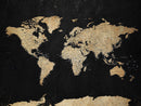 Beige World Map Canvas Wall Art Print, Minimal Black and