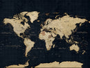 Dark World Map Canvas Wall Art Print, Minimal Black and Gold