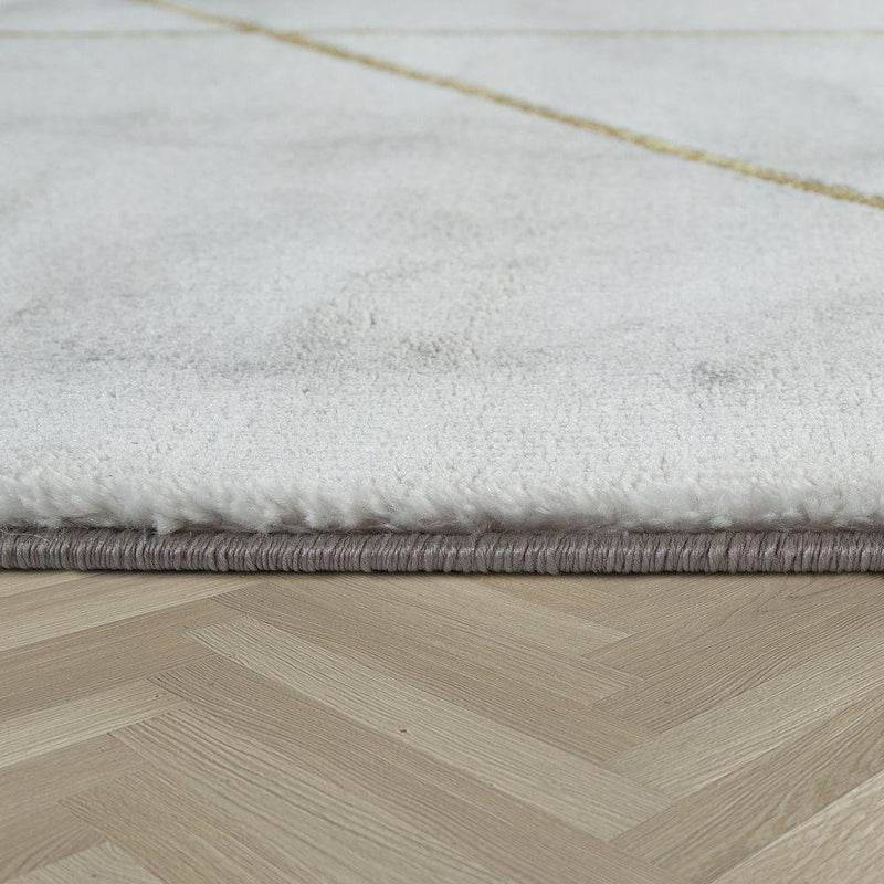 Marble Patten Area Rug in Gold Cream for Living Room with Contour Cut