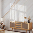 White Marble Wallpaper Mural with Swirls of cream, Taupe, and Peach