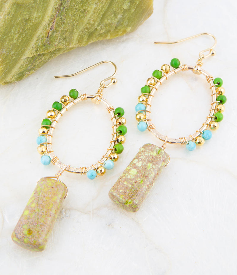 Margarita Green Jasper Golden Drop Earrings