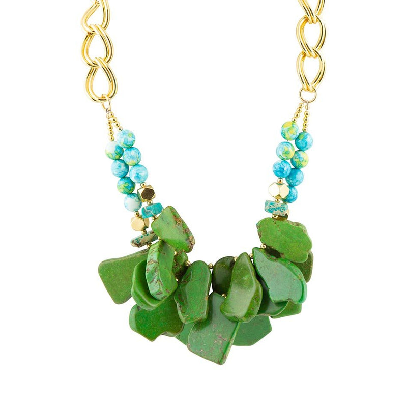 Margarita Green Lime Turquoise Jasper Golden Statement Necklace