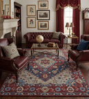 Maroon and Blue Wool Area Rug - Hand Tufted Heriz Traditional Medallion by The Rug Decor
