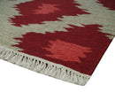 Maroon, Beige and Rust 3x5 Ikat Pattern Hand Woven Soumak Dhurrie Wool Area Rug by The Rug Decor